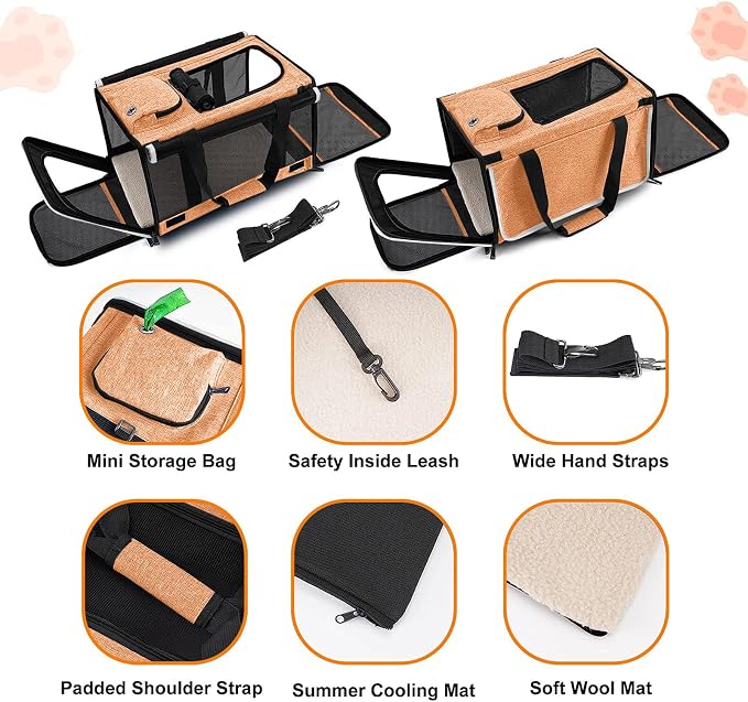 GAPZER Dog Carry Bag Puppy, Pet Soft-Shell Portable Kennel Crate 0-15 lbs | Privacy Protection Big Kitten Car Travel Cloth Carry Bag up to 20 lbs, Small Animal Portable Mesh Kennel Cage for Vet Visits