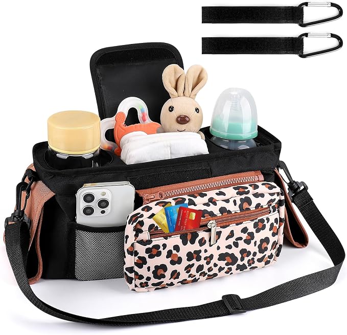 Accmor Universal Stroller Organizer with Insulated Cup Holder Detachable Phone Bag and Shoulder Strap,Stroller Bag Caddy Organizer for Uppababy, Baby Jogger, Britax Strollers
