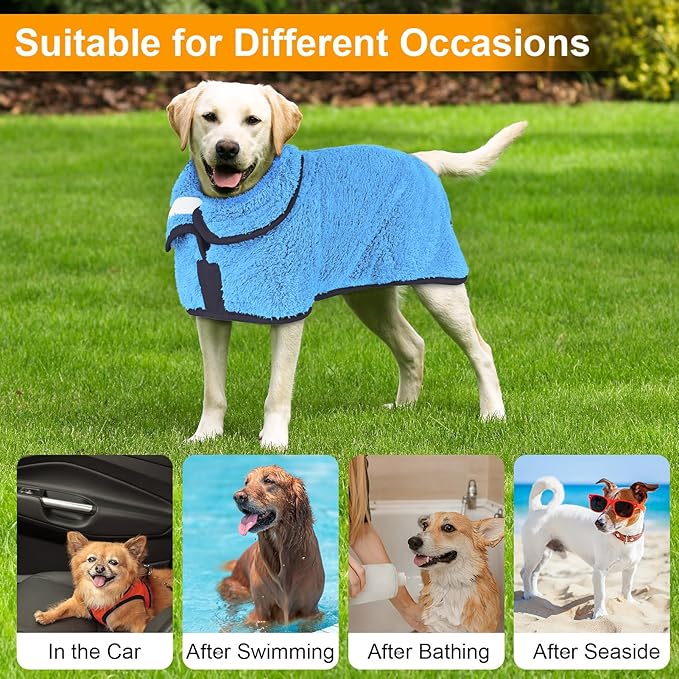 Dog Bathrobe Super Absorbent Dog Towels Large Quick Drying Robes for After Bath Soft Adjustable Warm Keeping Dogs Towel(S-XXL)