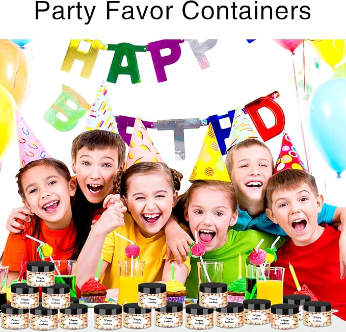 PeacePeo Plastic Jars with Lids 4 OZ, 72 Pack Clear Slime Containers | Empty Refillable, Black Screw on Lids, Organize Small Items, Samples, Lotions & Beauty Products, Keep Home Kitchen Neat