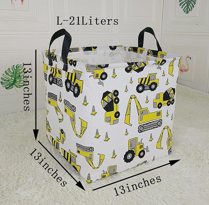 Square Storage Basket Gift Shelf Basket Storage Bin, Nursery Basket Organizer Box for With Handles for Room Deco (Excavator)