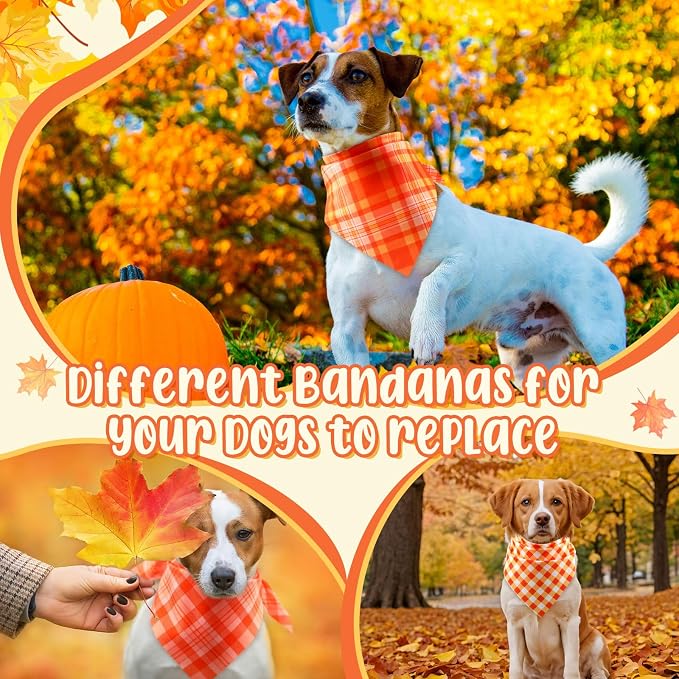 Abbylike 50 Pcs Fall Plaid Dog Bandanas Bulk, Autumn Gingham Pattern