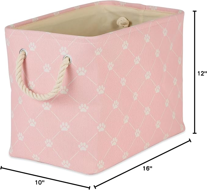 Bone Dry Pet Storage Paw and Bone, Trellis Collection, Medium Rectangle, 16x10x12, Pink
