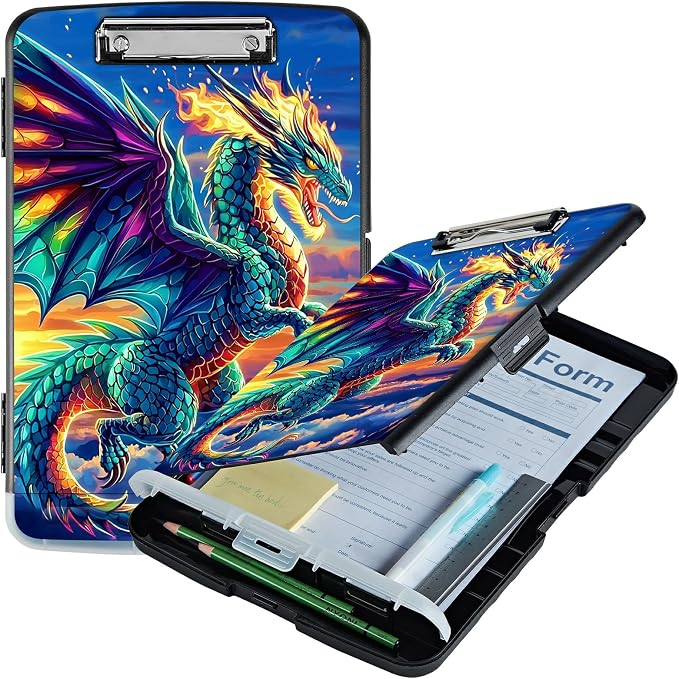 Blue Cloud Dragon A4 Clipboard with Storage Pen Holder, Clipboards Organizer Nursing Clipboard Foldable File Folder Plastic Clipboard Folio Clip Board for Office Students Classroom Doctor
