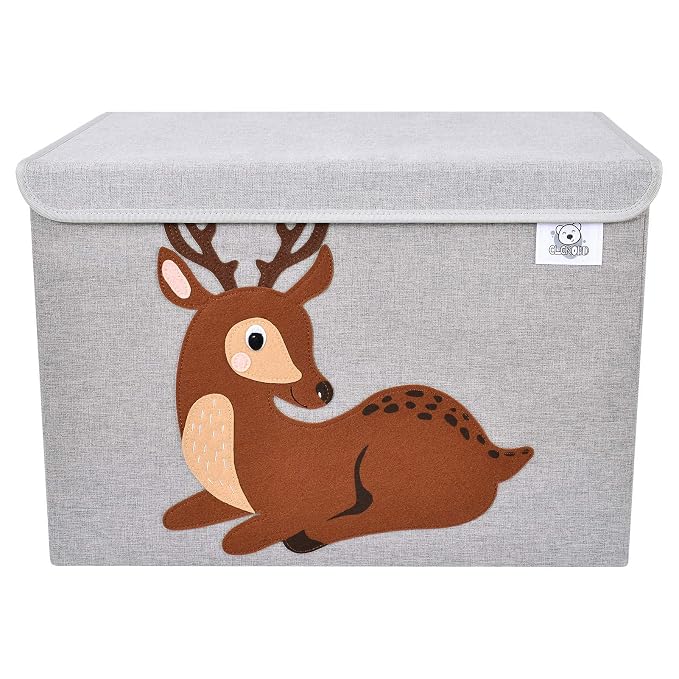 Large Toy Box Storage with Lid, Foldable Fabric Toy Chest Storage for Kids | Toy Organizer Basket, Collapsible Animal Print Storage Bin for Toddlers, Boys and Girls, Playroom, Baby Nursery (Deer)
