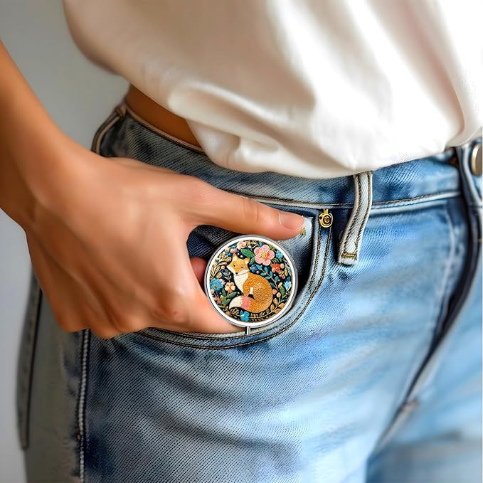 Pill Box-3 Compartment Small Pill Case for Purse & Pocket Mini Metal Pill Holder Travel Pill Container to Hold Supplements Vitamins BPA-Free (Fox)