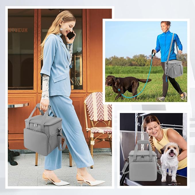 SMYV Pet Grooming Bag for Dog Grooming Supplies, Dog Tote Travel Bag for Pets Grooming Tools Kit Accessories - Grey