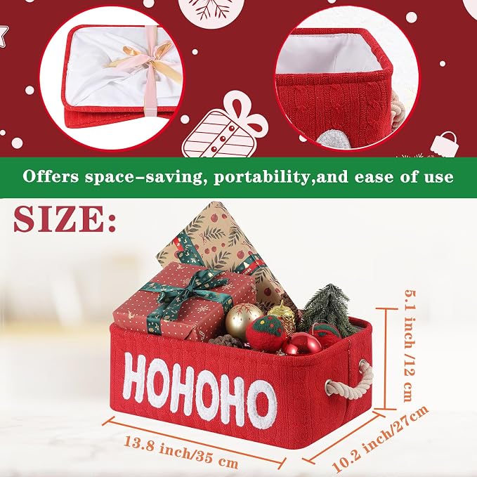 Empty Christmas Gift Basket, Red Small Storage Basket with Handle, Holiday Basket for Toys, Baby Items, Treats and Home Christmas Decorations, Perfect for Gift Giving and Display
