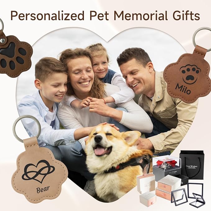 Personalized Pet Memorial Gifts for Dogs - Custom Name Paw-Shaped Leather Keychain, Refillable Keepsake for Bag or Key