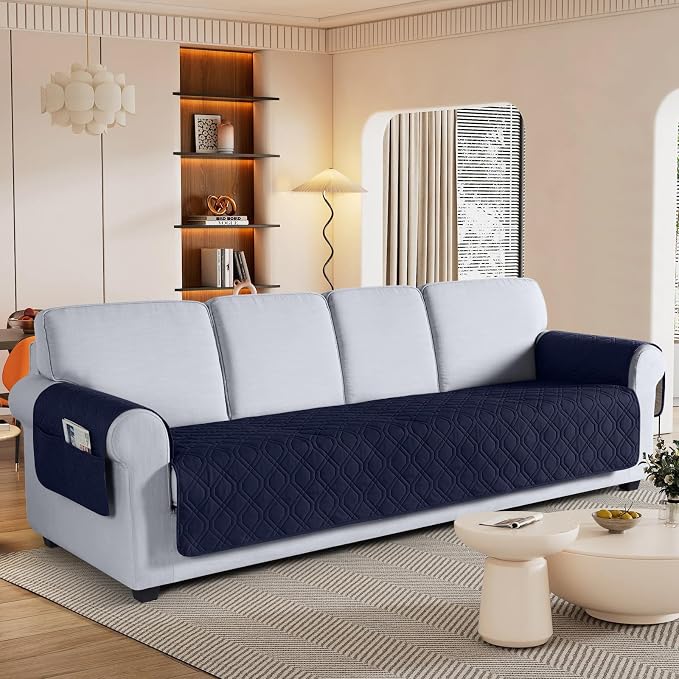 VANSOFY Waterproof Oversized Couch Cover for Pets, Dark Blue, 78.7" | Non-Slip, Washable, Utility Pockets, Pet Friendly, Furniture Protector Slipcover for 4 Cushion Couch