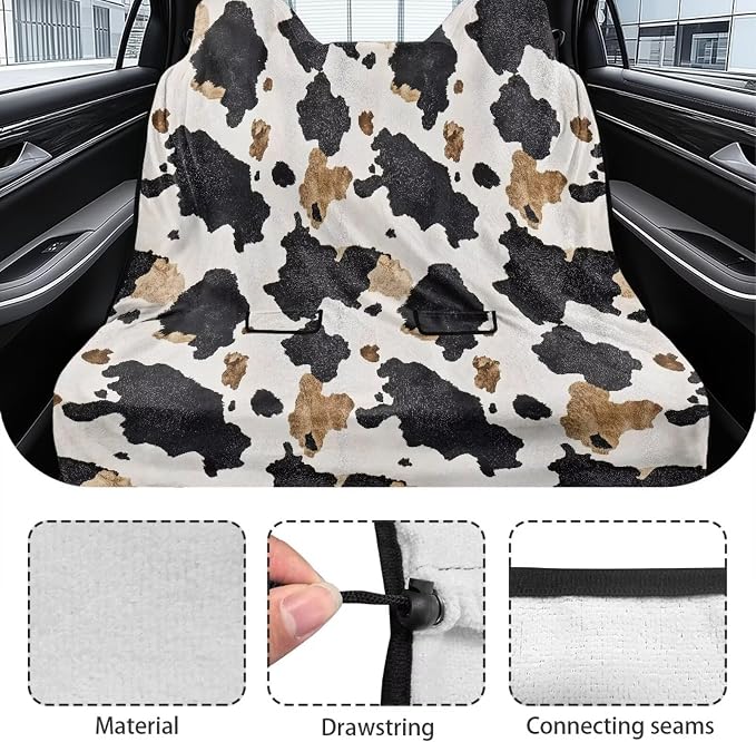 Renewold Back Seat Cover for Car Trucks Van SUV Sedan Rear Bench Towel Seat Covers for Dog in Car Automotive Backseat Mat After Swimming Hiking Gym Camping Blanket Yoga Pad Black Brown Cow Print