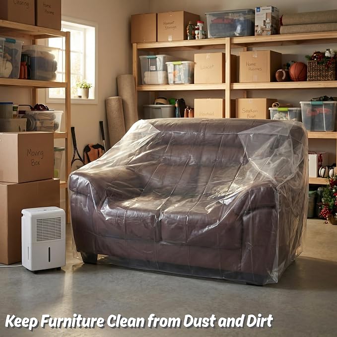 Wowfit 4mil Furniture Cover for Moving, Chair Storage Bag, 34Wx42Dx65/48H | With Tape Strips & Labels, Clear, Heavy Duty, Waterproof, Dustproof, Reusable, Recliner/Accent Chair, Patio/Garage, Pet Guard