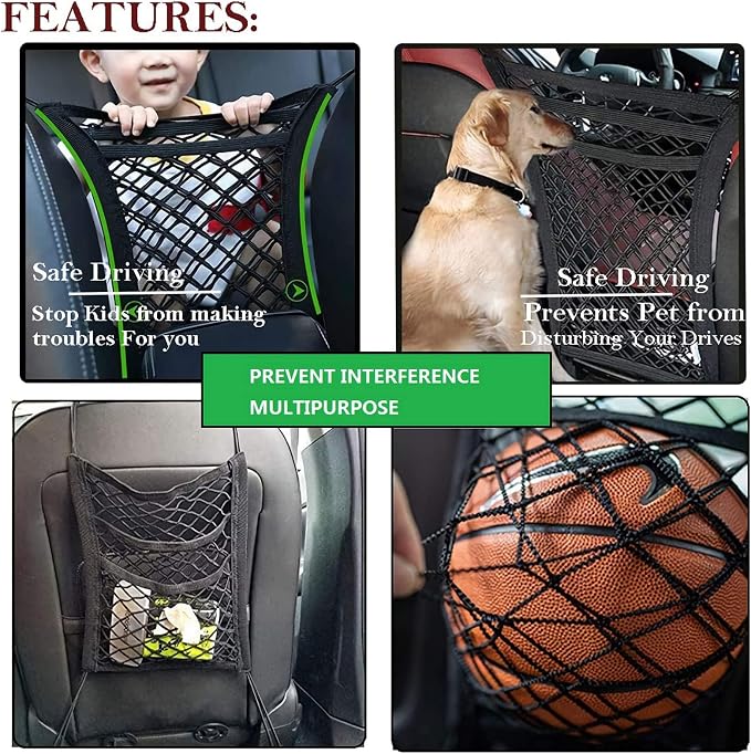Car Dog Barrier for GMC Canyon 2026 2025-2021, Automotive Seat Organizer Storage Net Elastic Luggage Mesh Pouch Interior Auto Accessories Black