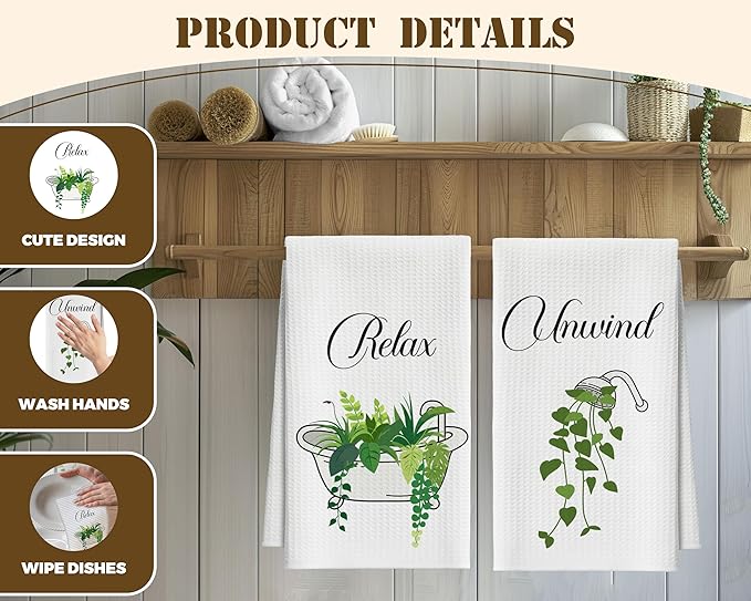 Bath Towels Set of 2, Green Eucalyptus Dish Towel for Bathroom Spa Kitchen, Tub Shower Leaves Decorative Hand Towels, Fast Drying Tea Towel, Housewarming Xmas Gifts for Women Mom -B29
