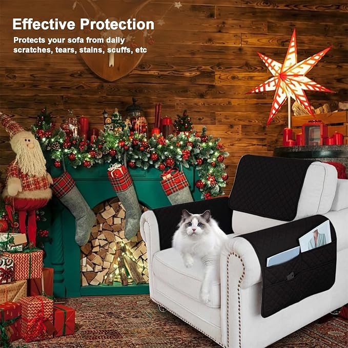 Large Polyester Armrest and Headrest Covers with 2 Pockets | Soft, smooth polyester resists daily wear nonslip silicone backing helps shield recliners and sofas from pet scratches