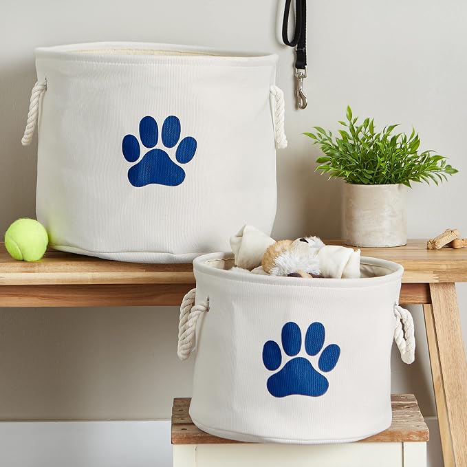 Bone Dry Pet Storage Collection Collapsible Bin, Medium Round, Off-White