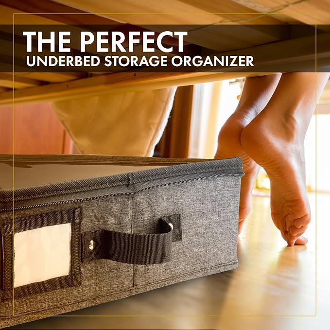 HOMELUX THEORY Under Bed Storage, Medium 2pc with Lid, Dark Gray | Drawer-style pull-out design, Fits blankets, clothes, fabric & shoes, Bins with lids, Bedroom & closet storage
