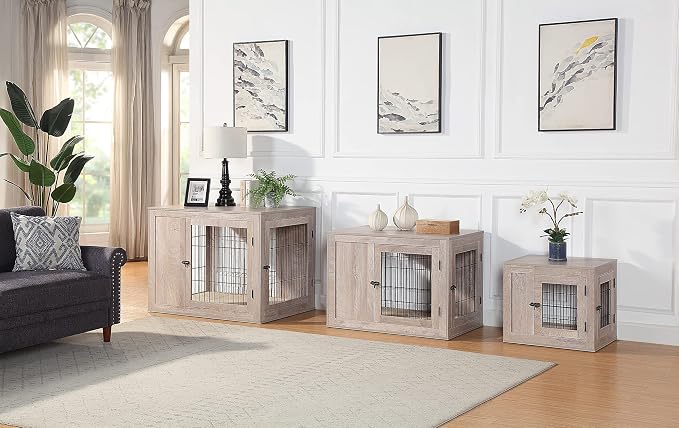 unipaws 41 Inch Furniture Style Dog Crate for Medium Large Dogs | Indoor Dog Stuff Kennel, Modern Decorative Wood Wire Cage, Pretty Cute End Side Table Nightstand, Walnut