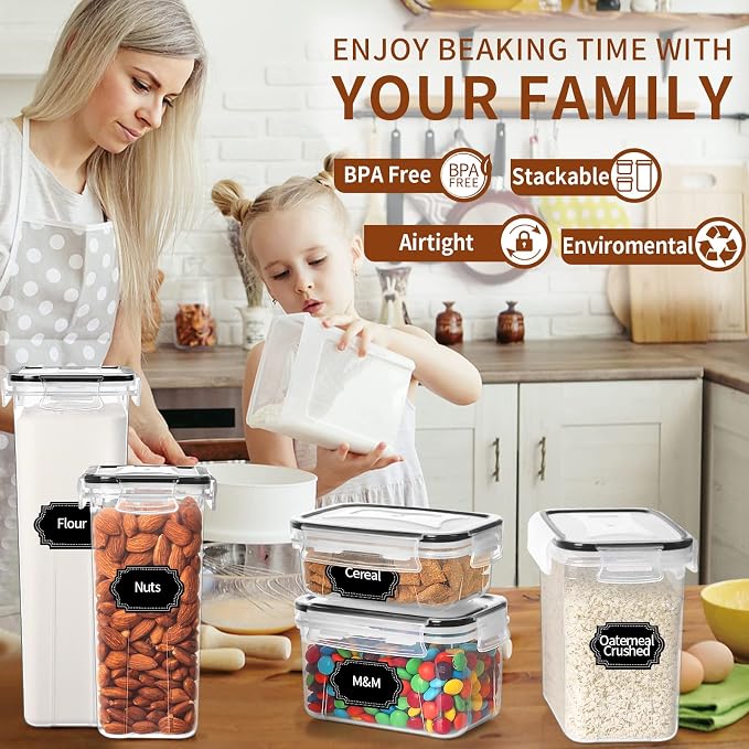 PRAKI Airtight Food Storage Containers with Lids, 12PCS Plastic Kitchen Storage Containers for Pantry Organizers and Storage - Cereal, Rice, Flour and Sugar Containers with Labels & Marker | Kitchen Storage Containers for Pantry Organizers and Storage ...