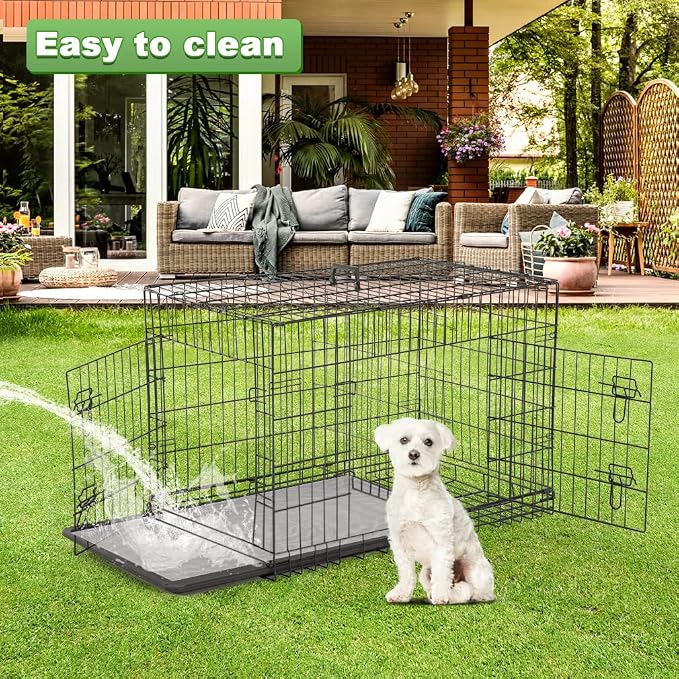 BestPet | Dog Crate | 42" | Black | Foldable Metal Kennel with Double Doors | Secure Slide-Bolt Latches, Leakproof Tray | Portable Dog Cage for Large Breeds | for Travel, Indoor & Outdoor Use