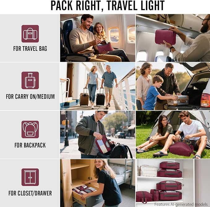 Veken 10 Set Packing Cubes for Travel Essentials, Suitcase Organizer Bags in 4 Sizes, Carry-On Luggage Accessories with Laundry Bag, Airplane Must Have with 99-Count Mesh Holes
