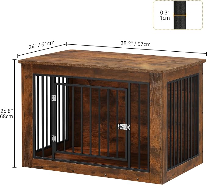 DWVO Dog Crate Furniture, 38" Dog Kennel Indoor Furniture End Table for Dog | Farmhouse Decorative Wooden Cage, Chew-Resistant, Rustic Brown