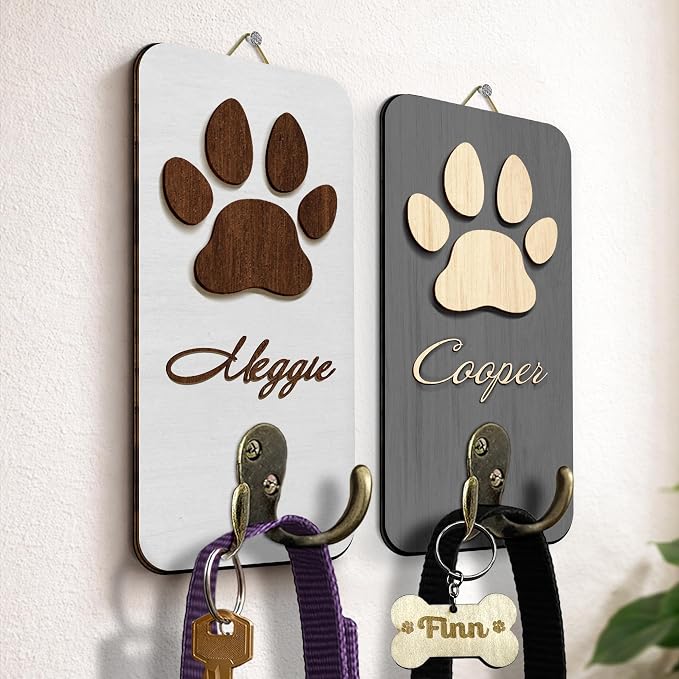 Personalized Dog Leash Holder Wall Mount, Pet Harness Hanger, Dog Collar Organizer for Entryway, Key Rack for Wall Decorative, Memorial Cat Leash Holder for Wall, Pet Loss Gifts, Home Decor