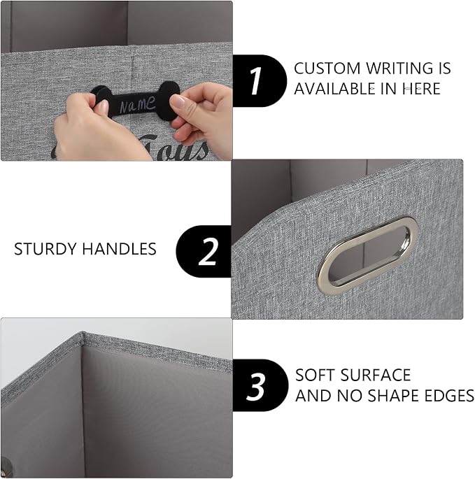 Big Dog Toys Storage Bins Canvas Foldable Fabric Trapezoid with metal handles pet Baskets,Can be Personalized,Storage Bin Large toy box Organizer-Snow Gray