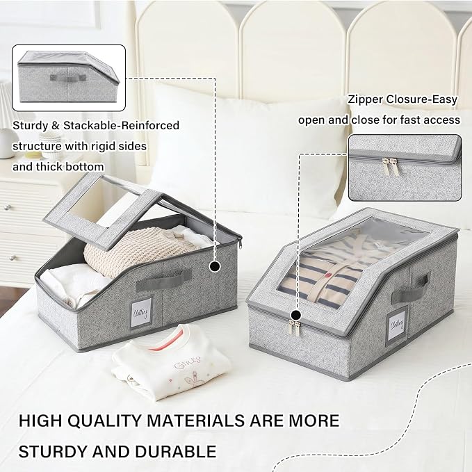 Furlide Hat Organizer for Baseball Caps, 2 Pack Stackable Storage Boxes | Protects 24-30 Caps From Dust and Pet Hair; Stackable Base, Clear Window, Front Opening and Handles Simplify Closet Storage.