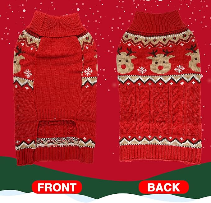 Dog Christmas Sweater Puppy Soft Holiday Xmas Clothes Pet Reindeer Outfit Reindeer Outfit for Small Medium Dogs and Cats Winter Warm Knitwear (red, Large)
