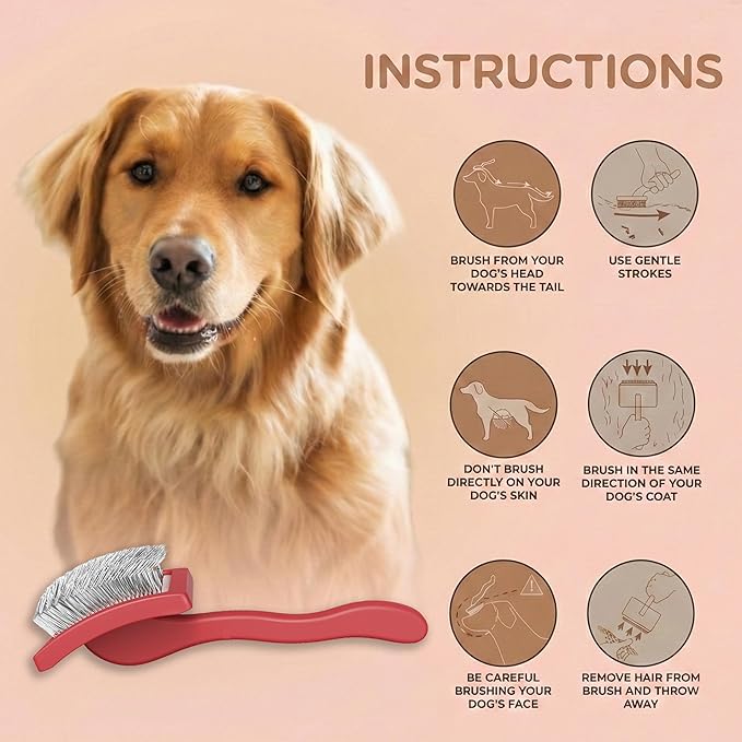 Slicker Brush for Dogs, Dog Brush for Shedding Massaging, Doodle Brush for Long Haired Dogs with Extra Long Pins to Effectively Remove Tangles, Knots and Mats (LARGE) (Coral, Large)