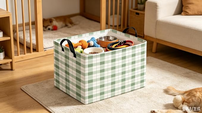 CLOCOR Rectangular Storage Bin,Waterproof Books Box,Gift Basket(Green Grid)