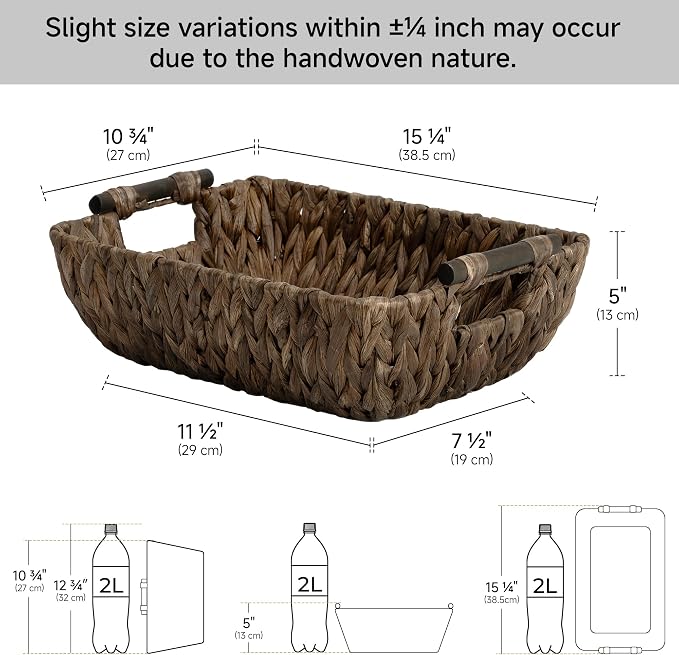 StorageWorks Wicker Storage Basket, Organizing Baskets for Shelf, Brown | Wicker Storage Baskets for Shelves, Baskets with Wooden Handles, 2-Pack Gifts Basket for Home Decor, Hand-Woven Basket