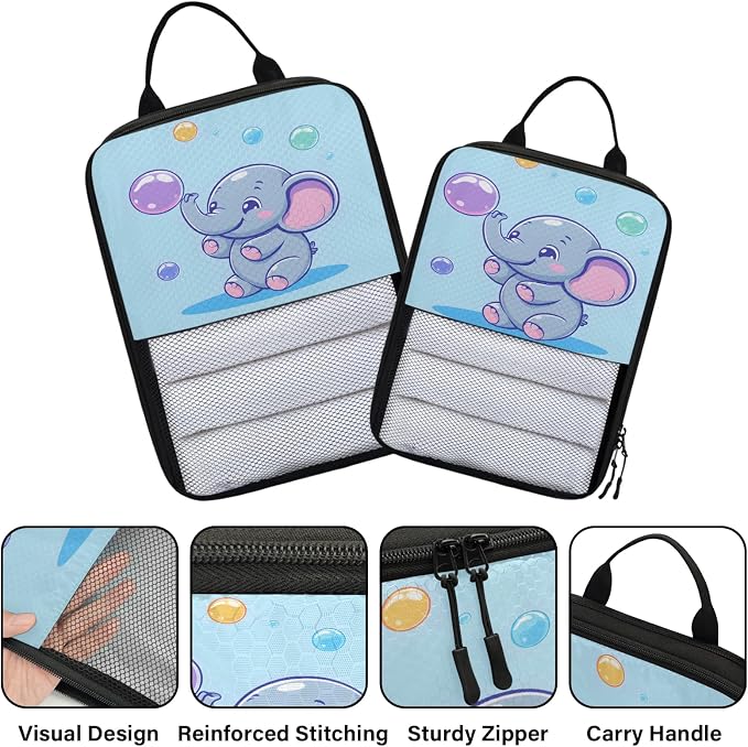 Blue Elephant 6 Set Compression Packing Cubes Cute Expandable Packing Organizer for Travel Accessories Luggage Suitcase Bag