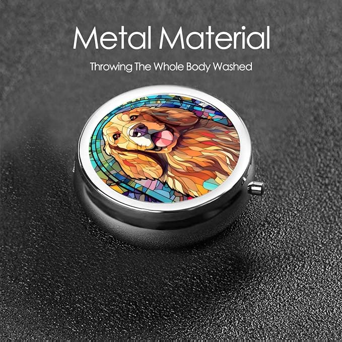 Golden Retriever Dog Small Box for Pill,3 Compartment Pill Case Travel Medicine,Portable Pocket or Purse Pill Organizer Container Holder Hold Vitamins, Medication, Fish Oil Supplements