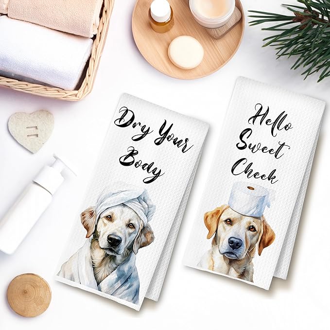Funny Labrador Retriever Dog Hand Towels for Bathroom Washroom, Gifts for Labrador Retriever Lovers Women Men, Dog Bathroom Decor, 16x24 Inch Set of 4