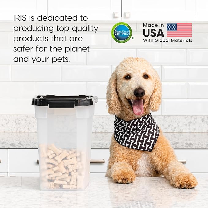 IRIS USA Dog Food Storage Container, Up to 10 lbs, Clear/Black, Made in USA | BPA-Free, Airtight Seal, Best for Cat Food, Bird Seed, Chicken Feed, Pet Toys, Treats, Pellets