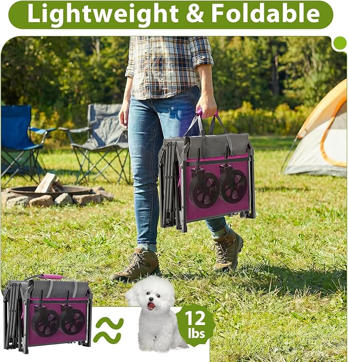 Pink Folding Wagon Cart with Wide Wheels, Lightweight & Portable, Easy Fold & Removable Side Utility Wagon for Groceries, Gardening, Camping, Pet Use