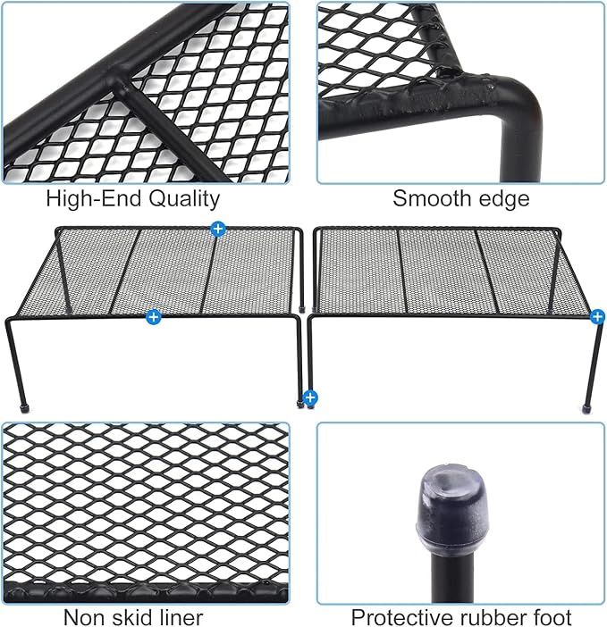 SIBAO 6-Shelf Kitchen Storage Organizer, 13.1 x 10.2 Inch Mesh Cabinet Shelves Rack (Black), Maximize Space, No Assembly Required, Modern Design, Rust-Resistant, 10-15 lbs Weight Capacity