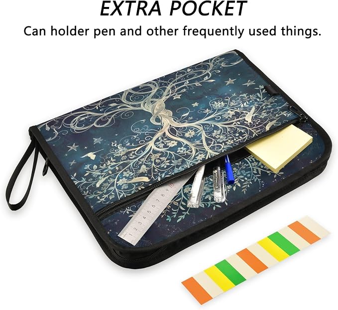 13 Pocket Zipper Expanding File Folder A4 Tree of Life | Accordion File Organizer with Front Pouch A4 Letter Size Portable Folders for Documents Receipt School Office Supplies