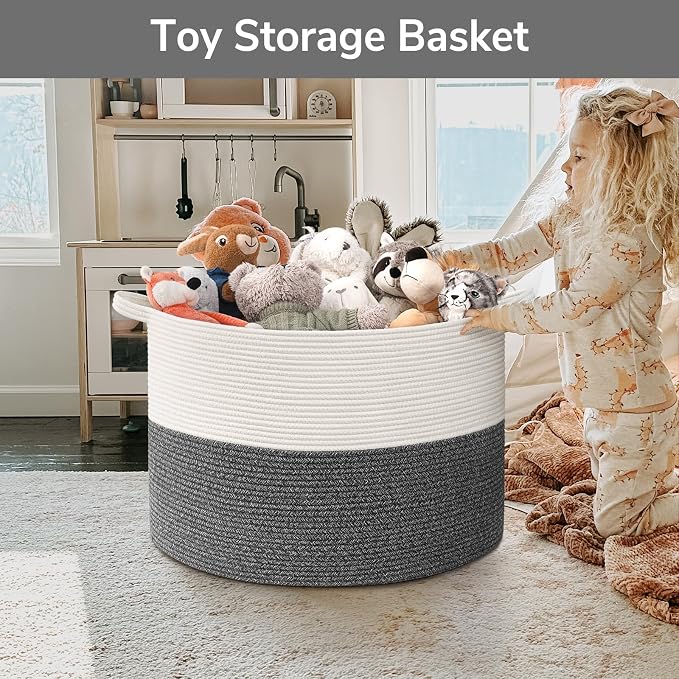 Goodpick 115L Extra Large Storage Basket for Blankets Toys for Nusery Room | c In Woven Basket for Storage, Kids Toy Storage for Playroom, Laundry Basket for Towels, Gray