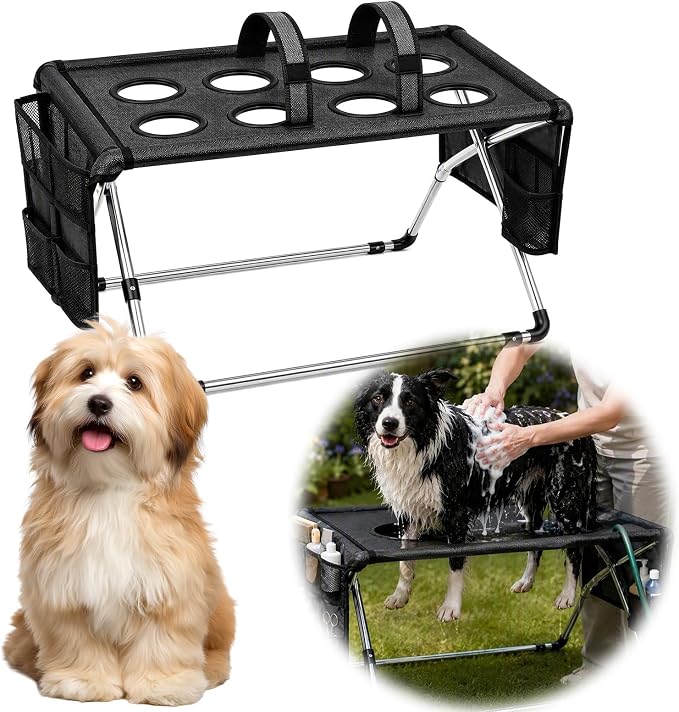 Foldable Dog Grooming Table, Pet Hammock with Stand for Small Dogs & Cats