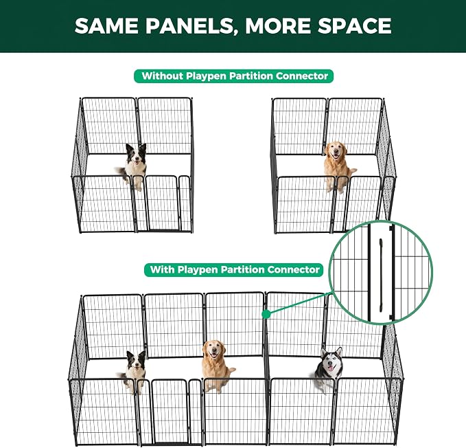 FXW Homeplus Indoor Dog Playpen with Divider Connectors, 40" H, 16 Panels | Calm Indoor Play Area, Two-Zone Layout, For Medium & Large Dogs, Patented