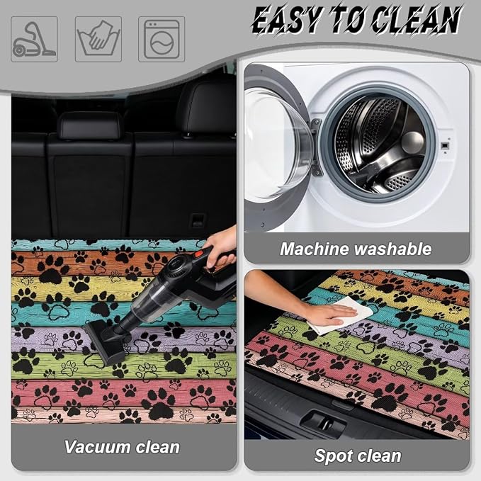 Paw Print Car Trunk Mat for Dogs 29" x 39", Wooden Grain Non Slip Cargo Liner for Cars Trucks, All Weather Washable Durable Pet Friendly Rear Protection Mats