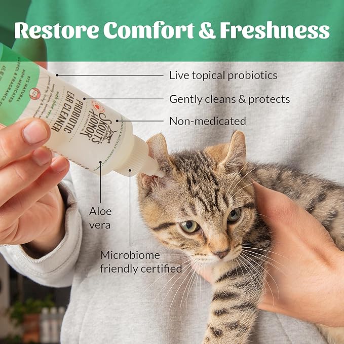 SKOUT'S HONOR Cat Ear Cleaner Solution with Aloe Vera - Alcohol-Free, Fragrance-Free, Non-Medicated Ear Wash for Cats, 4 oz., 2-Pack