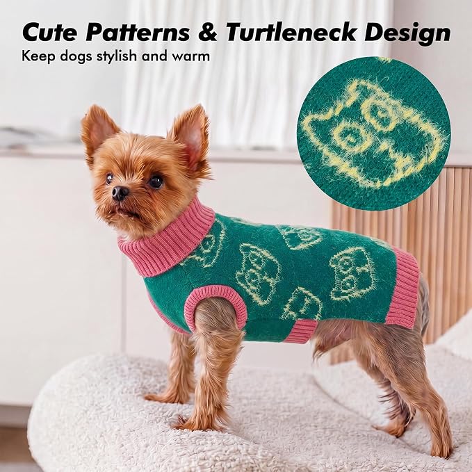 IDOMIK Dog Knitted Sweater for Puppies Cats, Soft Stretchy Dog Sweater,XS | Sleeveless Pet Pullover with Leash Hole, Cozy Knitwear with Foldable Turtleneck, Warm Winter Dog Clothes for Small Pets