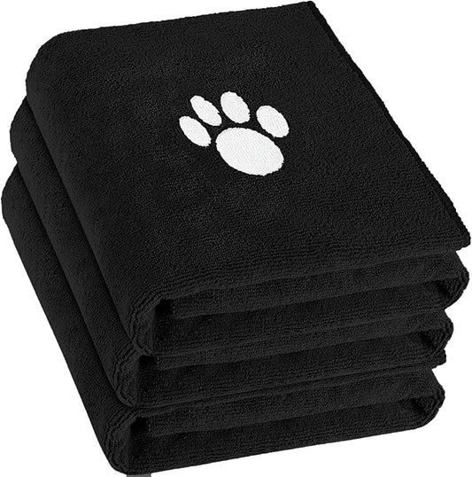 Puomue 3 Pack Microfiber Dog Towels for Drying Dogs, Super Absorbent and Soft Pet Grooming Towel, 40 Inch X 23.6 Inch, Perfect Dog Drying Towels for Large, Medium or Small Dogs, Black