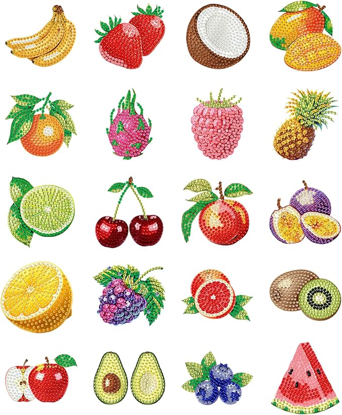 20pcs Fruit 2D Acrylic DIY Diamond Painting Magnets | Fridge Magnets 20 Pieces Kit Durable Magnetic Jewelry Tool Kit Patterned Acrylic DIY Diamond Painting Magnets for Adults