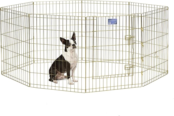 MidWest 30-Inch Exercise Pen, Single Door, 16 Sq Ft Play Area | for Indoor and Outdoor Use, Large Door Opening & Secure Latch, Easy to Set Up, Foldable Playpen