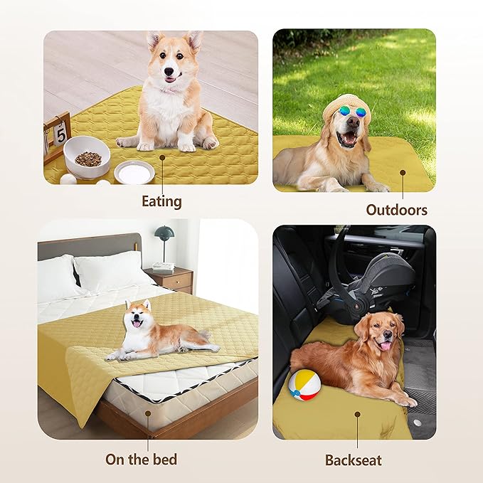 gogobunny Waterproof Dog Blankets for Large Dogs, Pet Bed Cover Breathable | Washable Pee Pads, Quilted Throw Blanket, Furniture Protector for Couch Sofa Bed Car, 82x82 Inch Dark/Light Yellow